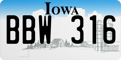 IA license plate BBW316