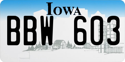 IA license plate BBW603