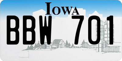 IA license plate BBW701