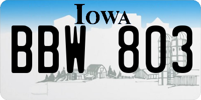IA license plate BBW803