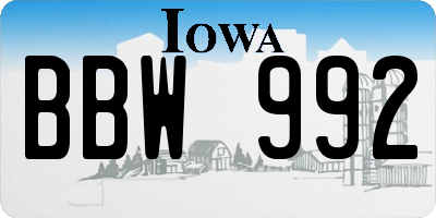IA license plate BBW992