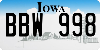 IA license plate BBW998