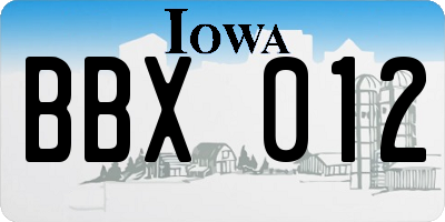 IA license plate BBX012
