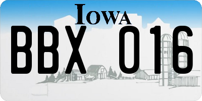 IA license plate BBX016
