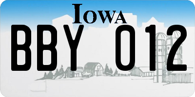 IA license plate BBY012