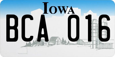 IA license plate BCA016