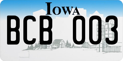 IA license plate BCB003