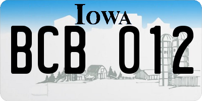 IA license plate BCB012