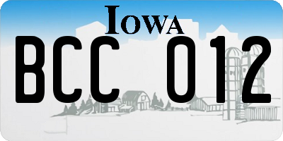 IA license plate BCC012