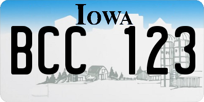 IA license plate BCC123