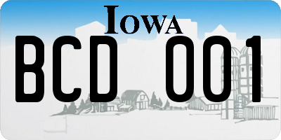IA license plate BCD001