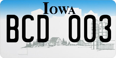 IA license plate BCD003