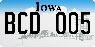 IA license plate BCD005