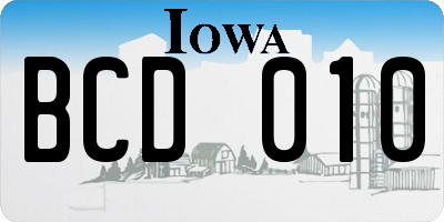 IA license plate BCD010