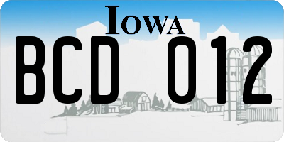 IA license plate BCD012