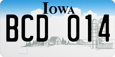 IA license plate BCD014