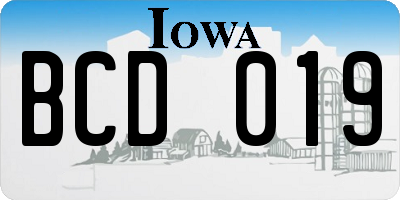 IA license plate BCD019
