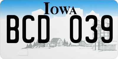 IA license plate BCD039