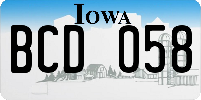 IA license plate BCD058