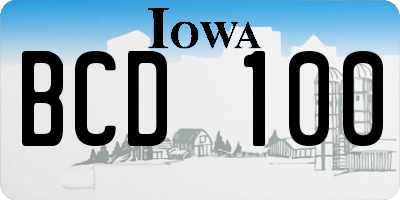 IA license plate BCD100