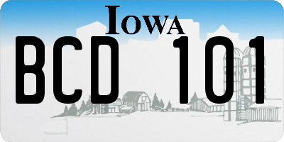 IA license plate BCD101