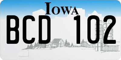 IA license plate BCD102