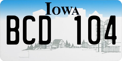 IA license plate BCD104