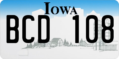 IA license plate BCD108