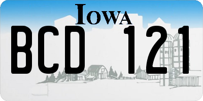 IA license plate BCD121
