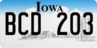 IA license plate BCD203