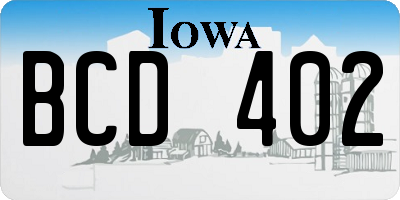 IA license plate BCD402