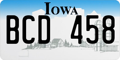 IA license plate BCD458