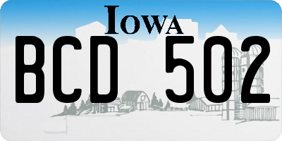 IA license plate BCD502