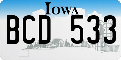 IA license plate BCD533