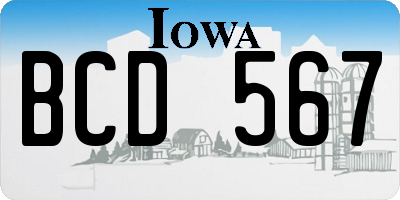 IA license plate BCD567