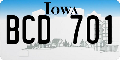 IA license plate BCD701