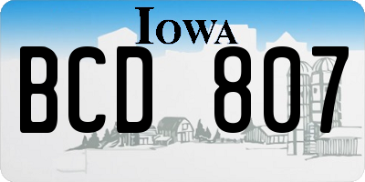 IA license plate BCD807