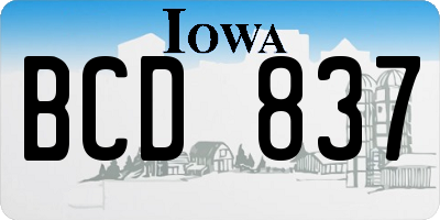 IA license plate BCD837