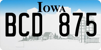 IA license plate BCD875