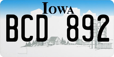 IA license plate BCD892