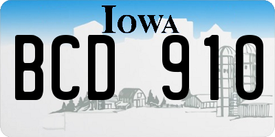 IA license plate BCD910