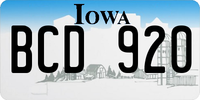 IA license plate BCD920
