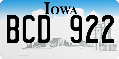 IA license plate BCD922