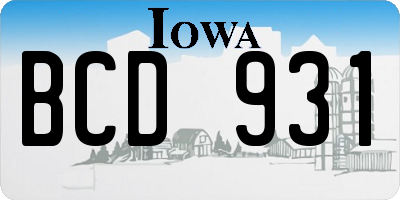 IA license plate BCD931