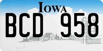 IA license plate BCD958