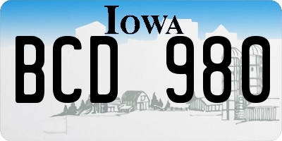 IA license plate BCD980