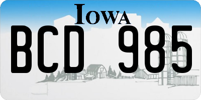 IA license plate BCD985