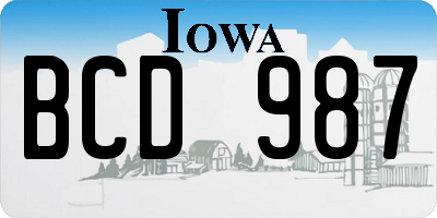 IA license plate BCD987