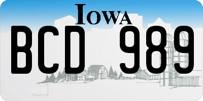 IA license plate BCD989