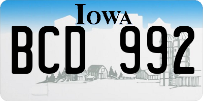IA license plate BCD992